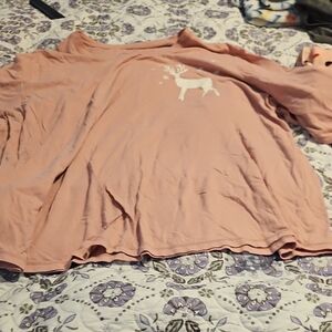 Catherines Pink 3/4 Sleeve Top And Pj Pant  with Reindeer Design